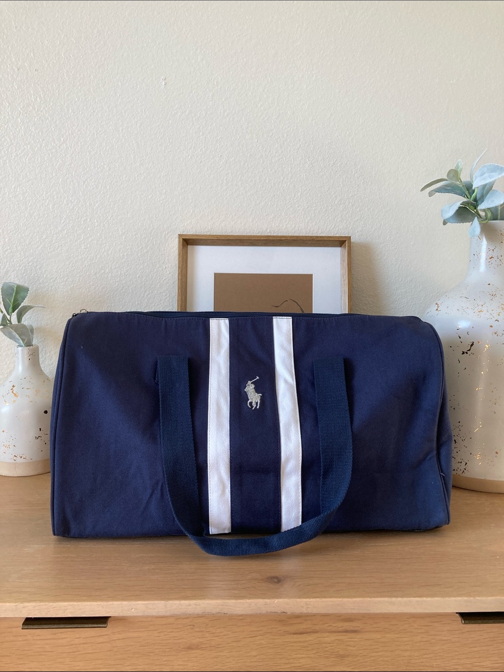 Polo Ralph Lauren Navy and White Polo Canvas Duffel